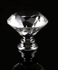 100 Pack Clear Acrylic Cabinet Handles With Zinc Alloy Base 30mm Crystal Drawer Pulls For Kitchen Cabinets And Wardrobes Heavy Duty Furniture Hardware. Close-up of crystal drawer pull with a chrome base.