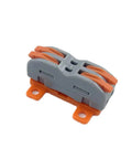 Compact Push In Terminal Block 222 Kit With Lever Operated Spring Clamp Tech Tools For Fast Wire Splicing On Solid And Stranded Copper From 28 To 12 AWG Plus Flame Retardant Transparent Housing With Test Points, gray and orange