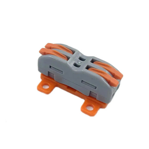 Compact Push In Terminal Block 222 Kit With Lever Operated Spring Clamp Tech Tools For Fast Wire Splicing On Solid And Stranded Copper From 28 To 12 AWG Plus Flame Retardant Transparent Housing With Test Points, gray and orange