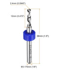 20 Pc Micro PCB Drill Bit Set 2.4mm Tungsten Carbide Twist Drill Bits With One Eighth Inch Shank detailed dimensions view