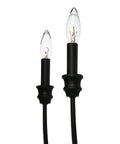Close-up of exposed bulbs on Magnolia Five Light Chandelier In White Washed Wood And Matte Black Metal Finish For A Cozy Modern Rustic Vibe