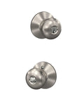 F51A Plymouth Door Knob With Keyed Entry Lock in Satin Nickel Finish showing front and back view of hardware