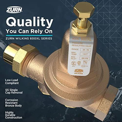 Front view of Zurn Wilkins 2-inch 600XL pressure-reducing valve with bronze body.