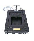 Heavy Duty 17 Gallon Electric Oil Drain Cart With Powerful 110V Pump System And Swivel Casters Plus 7 Ft Hose showing top view with drain opening.