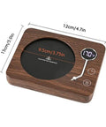 Electric Coffee Mug Warmer With Three Heat Settings And Four Hour Auto Shutoff, wooden design, 15cm x 12cm size, digital temperature display.