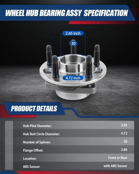 Hub Bearing Assembly Front And Rear 5 Lug With ABS For GM Vehicles 2010 To 2017 Equinox Terrain Malibu Impala Lacrosse Regal CTS