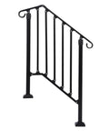 Rock Solid Two Tier Handrail For Patio Stairs And Deck Entries Matte Black Galvanized Steel Railing System with curved top.