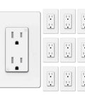 15 Amp Decor Receptacle Outlet With Tamper Resistant Shutters, White Decorator Wall Outlet, Screwless Wall Plate Included, 10 Pack