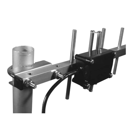 Elele 9-Element Yagi Antenna For Amateur Radios, 1260-1300 MHz Band, showing mast mount hardware and coax cable connection.
