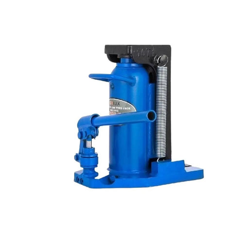 Heavy Duty Air Hydraulic Toe Lift Jack Built For Zero Hassle Lifting And Smooth Garage Operation, blue with lever handle.