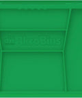 Side view of green plastic storage bin from Green 3 Pack Stackable Plastic Storage Bins Space Saving Organizer For Garage Pantry Closet And Craft Room DIY Ready Heavy Duty 75 LB Capacity 18 By 16 By 11 Inches