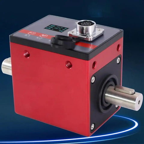 Plug And Play Rotary Torque Sensor And Transducer With 10Nm Range, LCD Display, And RS485 0 to 10V Output For Easy Motor Speed Measurement, Torque Tester For PLC DCS And Automation, Includes 7 Pin Waterproof Connector And 3m Cable, red metal housing