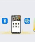 Heavy Duty Stud Finder Wall Scanner with Bluetooth connecting to a smartphone, showing wall scanning features.