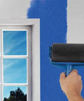 No Sweat Seamless Paint Roller Brush With Slick Flocked Wall Edger Trouble Free Interior Painting Set painting a wall in blue.