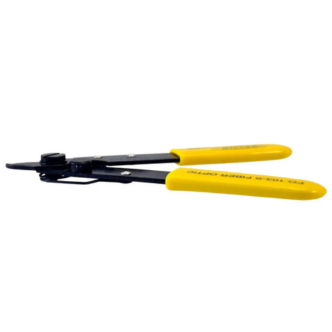 Fiber Optic Wire Stripper Pro Grade For Technicians And Electricians, yellow handles, side view, V-shaped opening visible
