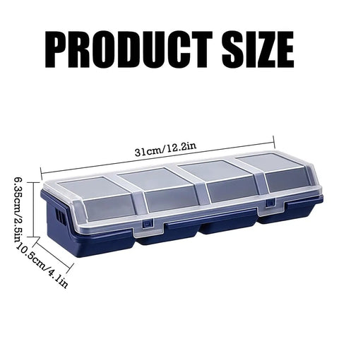 4 Pack Parts Organizer Box With Four Compartments Translucent Lid Secure Lock Heavy Duty PP Plastic Storage Bin Product Size