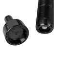 Lower bearing carrier puller components, black metal with threaded shaft and hollow end; front and side views