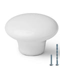 Ten Piece White Round Ceramic Drawer Knobs And Cabinet Pulls For A Quick Furniture Glow Up Featuring A Legit Glossy Grip And Super Chill Vibe To Make Your Cupboards Look Snazzy And Fresh, 1.5 inch diameter white knob with screws.