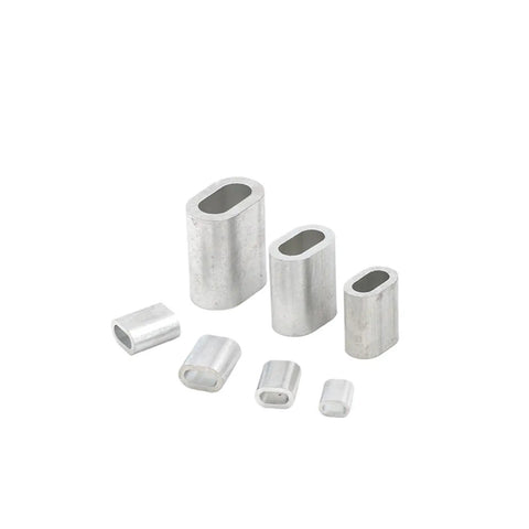 Bulletproof Aluminum Crimping Loop Sleeve With Secure Wire Rope Ferrule And Corrosion Resistant Oval Clip Cable Ties arranged in various sizes.