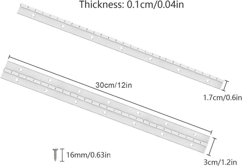 Illustration of 30cm and 12in sizes of 24 Inch Stainless Steel Continuous Hinge Two Pieces Heavy Duty Piano Hinges With Holes For Boats Cabinets