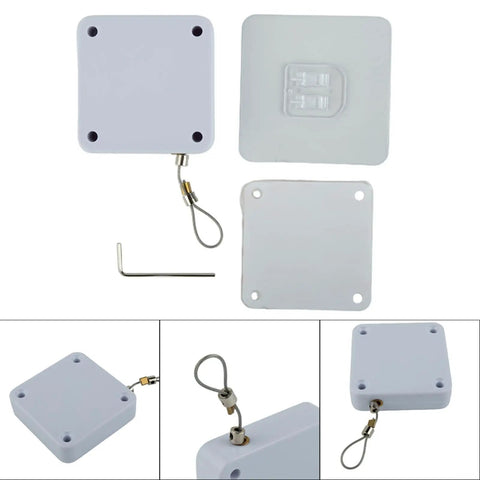 Punch-Free No-Drill Automatic Sliding Door Closer 1200G with Quiet Auto Return in white finish, showing components and setup tools.