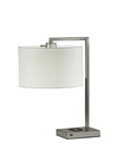 Austin Table Lamp With Dope Wireless Charging Pad And USB Port 7W LED Desk Lamp with brushed steel finish and white shade.