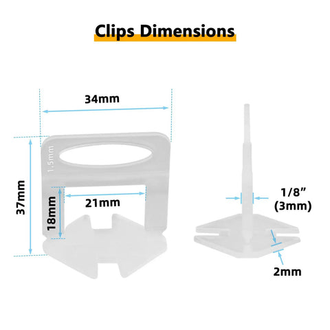 Dimensions of clips from Pro Tile Leveling System Kit With One Thousand Spacer Clips And Three Hundred Reusable Wedges.