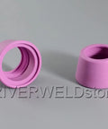 SG-55 AG-60 Plasma Cutter Torch Shield Cup Shroud Alumina Nozzle Ceramic Pack of 10 showing two pink cup shrouds