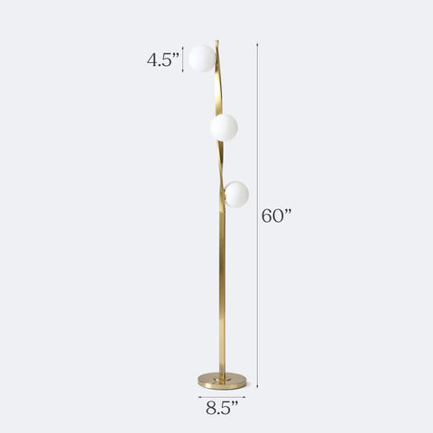 Nola Mid Century Modern 3 Globe Floor Lamp For Living Room And Office, 60-inch gold twisting pole with three glass globes