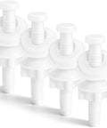 Hella Solid 4 Pack Toilet Seat Screws With Nuts And Washers, Heavy Duty Plastic Bolts in white for bathroom DIY repairs.