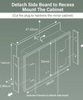 Diagram showing installation details for LED Medicine Cabinet 48 By 32 Inch With Demister, including dimensions and detachable side panels.
