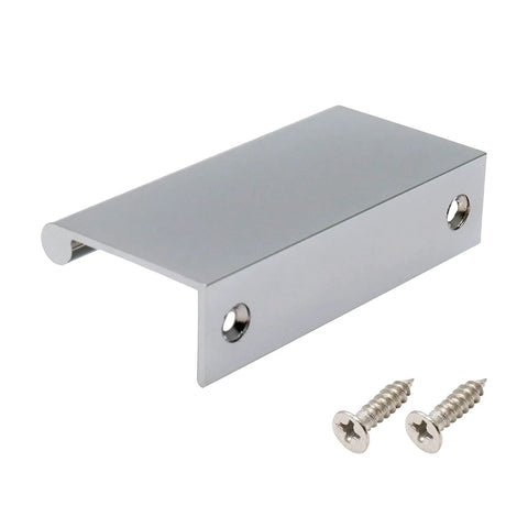 3.15 Inch Rounded Edge Finger Pulls For Cabinets And Drawers 4 Pack, chrome plated aluminum alloy handle with screws, side view