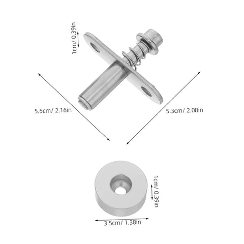 Heavy Duty Spring Loaded Pivot Shaft Set For Folding Screens supports wood or metal door hardware, includes a silver pivot and base with dimensions.