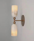 Alabaster Wall Sconce Lighting, Brass Wall Light Fixture with Natural Stone Shade, Double Cylinder Up Down Wall Lamp on wall.