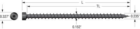 Heavy Duty Four And A Half Inch Truss Wood Screws Black Electrocoat Finish Build Tough For Interior Wall Framing And Roof Joists Comes With Pro T30 Driver Bit And Precision Steel Install Guide To Nail The Job Clean And Quick, detailed view showing screw dimensions and design.