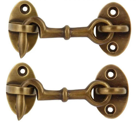 Set Of 2 Heavy Duty Brass Cabin Hooks With Two And Three Quarter Inch Latch For Cabin Doors Gates Windows Sash Locks Barn Doors