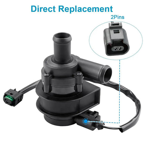 Beefy Auxiliary Cooling Pump With Conduit Plug And Seal Ring Drop In Fix For Audi A3 Q3 TT And VW Rides, direct replacement with 2-pin connector.