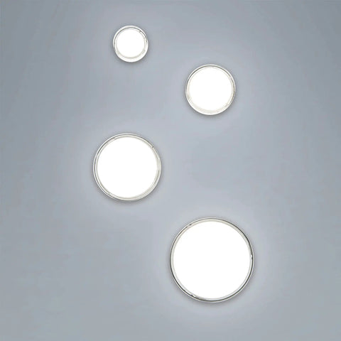 Dot 6In LED Round Flush Mount Light 3000K Warm White Stainless Steel 316 Marine Grade Finish Or Black Aluminum Finish, 120V No Driver Required, Easy Mount Ceiling Fixture lit up view