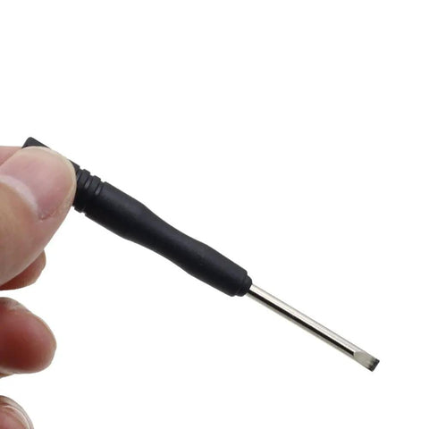 Fifty Piece Bulk Set Of Hella Compact Slotted Mini Screwdrivers With Flat Head Design Knockout Quality Perfect For Smartphone Repair And Tiny Tinkering Jobs, showing a 3mm slotted screwdriver with black handle.