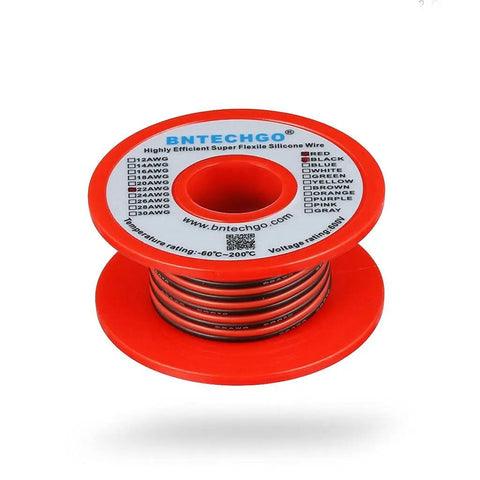 22 Gauge Flexible Two Conductor Parallel Silicone Wire Spool Red And Black High Temperature 200 C 600V For LED Strip Extension Cable Cord 25 Feet Stranded Tinned Copper Wire on red spool.
