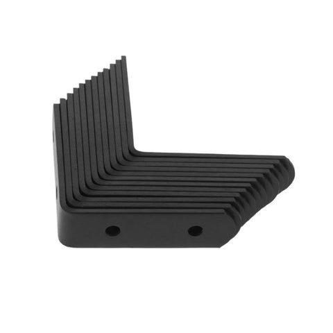 Heavy Duty L Shaped Stainless Steel Corner Brackets 12 Pack Rust proof steel brackets stacked for cabinetry and woodworking projects.