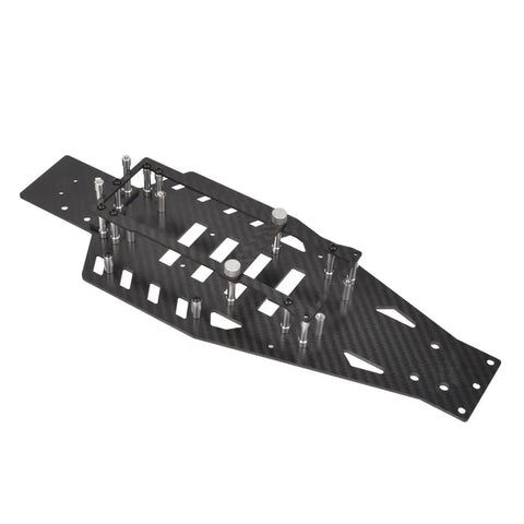Carbon Fiber 1/10 RC Chassis Lower Frame Upgrade for Bandit, Rustler, VXL 2WD showing adjustable carbon fiber structure.