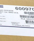 Direct Fit Cooling Fan Assembly For Honda Civic Heavy Duty Black Shroud Ultra Quiet Motor label and specifications on a packaging box.