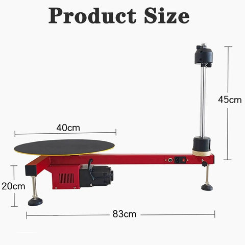 Hardcore Heavy Duty Electric Stretch Wrapping Table With Automatic Film Dispenser And Smooth 40 Cm Turntable dimensions 40cm turntable, 83cm length, 45cm height.
