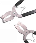 Pro Grade Piston Ring Pliers Kit with Ring Installer and Removal Tool, stainless steel with black grips, shown from front and side angle.