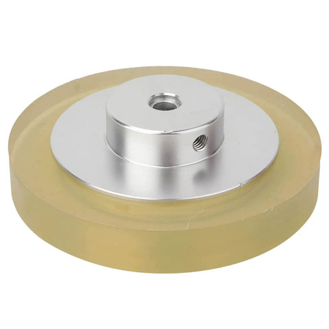 Saluaqui Industrial Encoder Wheel 200mm 250mm 300mm Rubber Aluminum Alloy Anti Slip Anti Deformation Wear with Wrench Screws for Rotary Encoder Meter Measuring (200) with yellow rubber and aluminum center.
