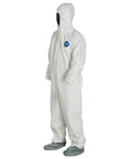 Elastic Cuff Hooded Coveralls With Boots In White X Large 25 Per Carton Durable Protective Disposable Suit For Paint Construction Cleanup Job Site Work Ready Breathable Lightweight Easy On Off