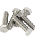 Hex Head Bolt With Fully Threaded Shaft Half Inch Diameter 13 Threads Per Inch Two Inches Long Stainless Steel 304 Plain Finish Pack Of Eight For Home Office And Machinery Projects in a pile on white background
