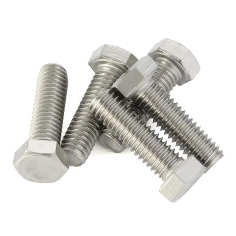 Hex Head Bolt With Fully Threaded Shaft Half Inch Diameter 13 Threads Per Inch Two Inches Long Stainless Steel 304 Plain Finish Pack Of Eight For Home Office And Machinery Projects in a pile on white background