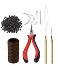 Pro Grade Hair Extensions Tool Kit With 200 Silicone Micro Lined Beads Three Hole Hair Pliers Sewing Thread Loop Needle Threader Pulling Hook Needle and 8 Sewing Needles Dark Brown